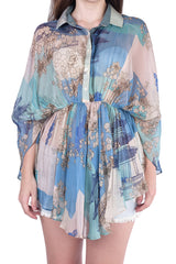Teal Chiffon Cage Organza Kimono Top