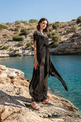 Black crepe emb cape set