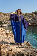 Blue embroidered colour blocked kaftan