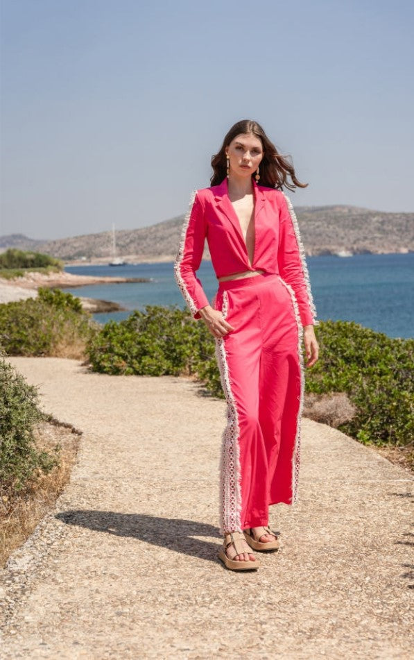 Pink Poplin co-rd Set with lace details