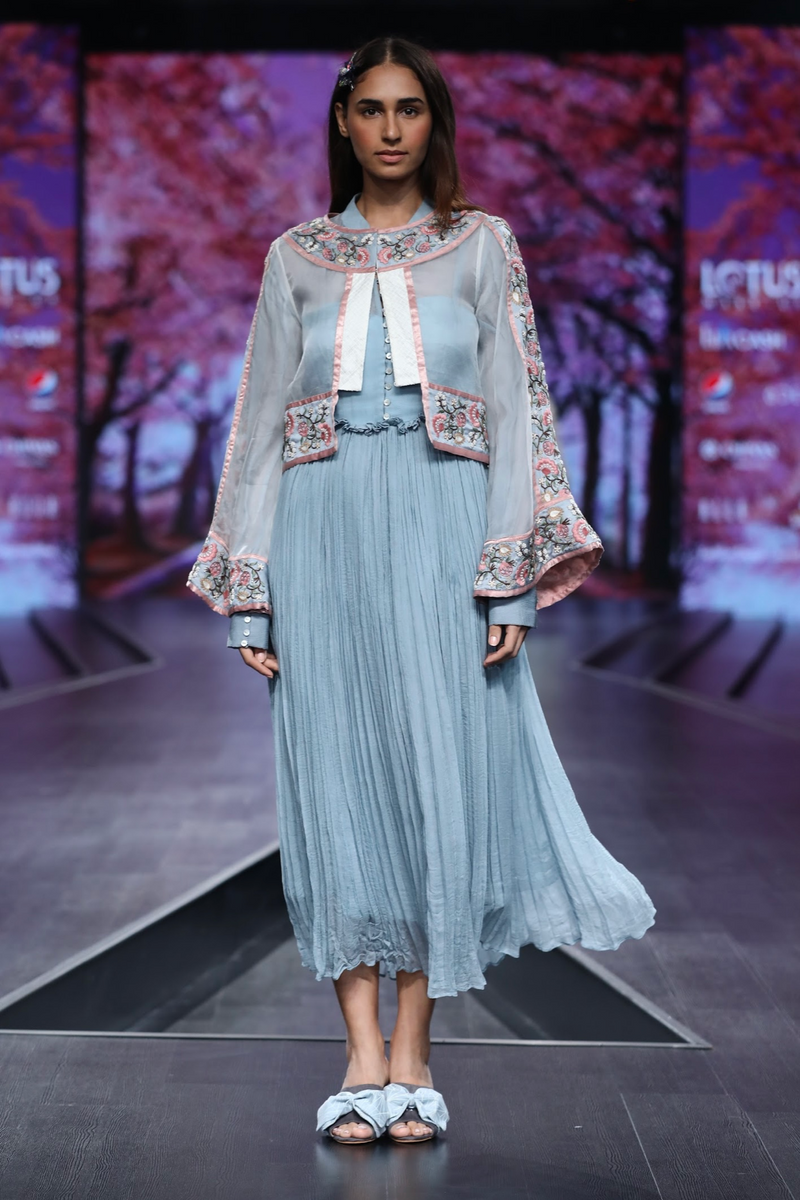Bone Organza Chiffon Embroidered Short Jacket