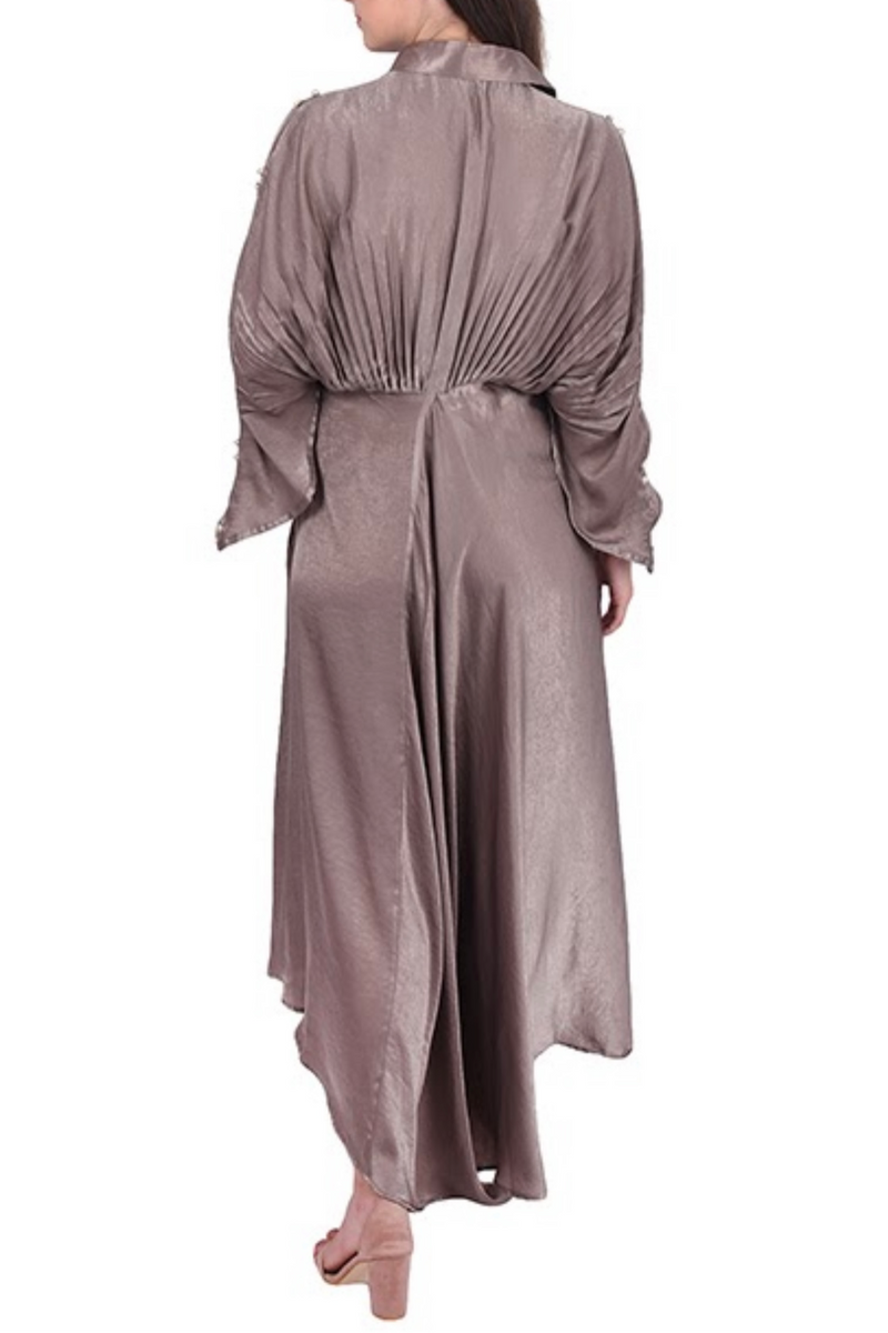 Brown Crepe Satin Kimono Dress