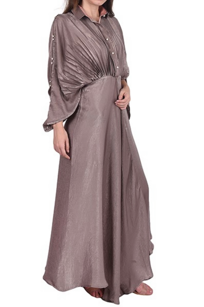 Brown Crepe Satin Kimono Dress